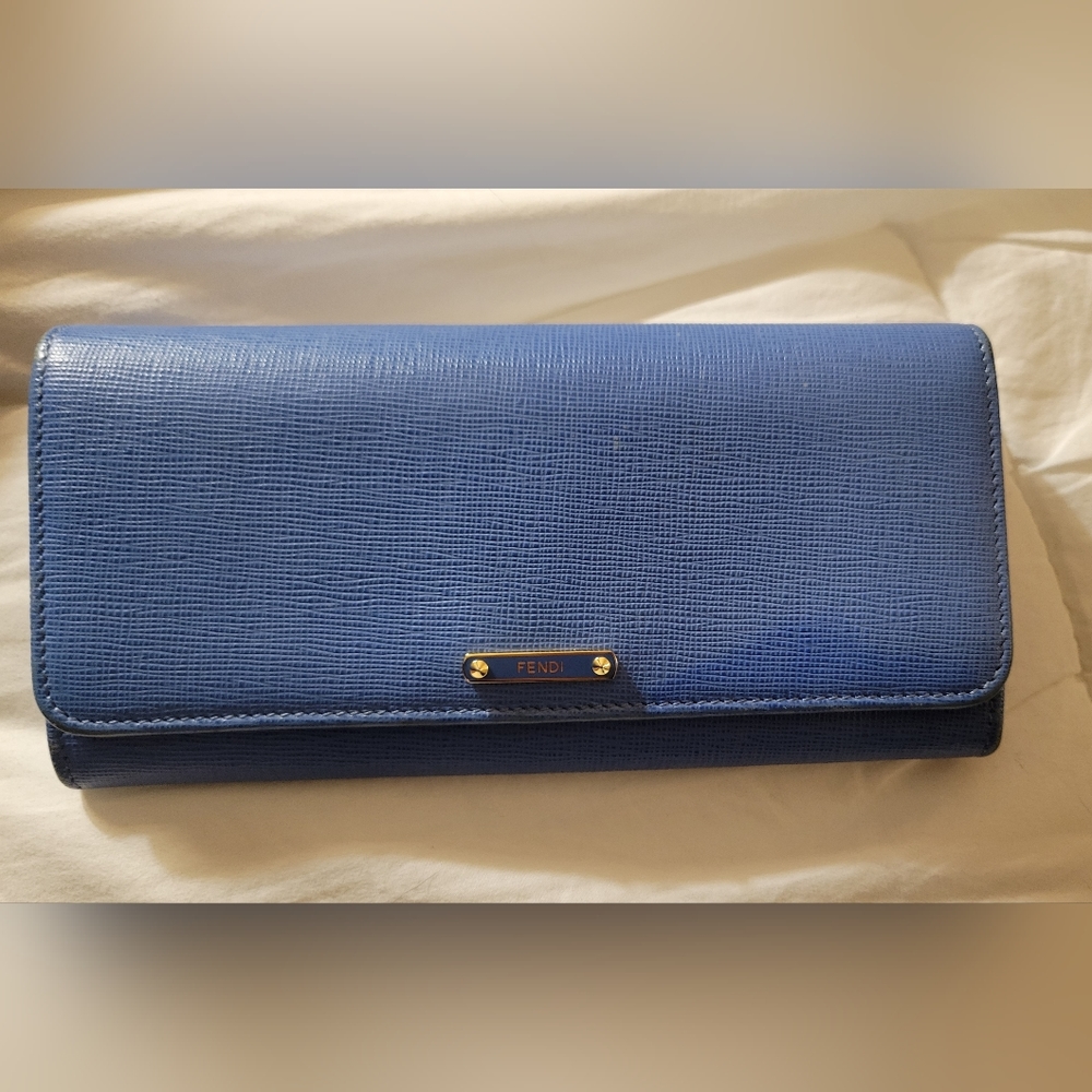 FENDI Blue Vitello Elite Leather Continental Wallet